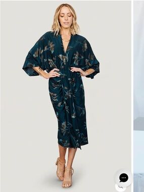 Baltic Born Teal Floral Midi Dress with Brown Accents